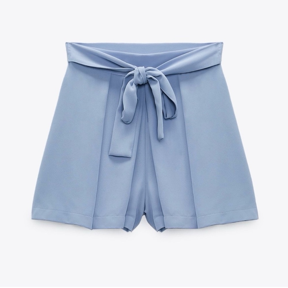 NWOT Zara Dusty Blue High Waisted Shorts Size Large - Picture 2 of 10